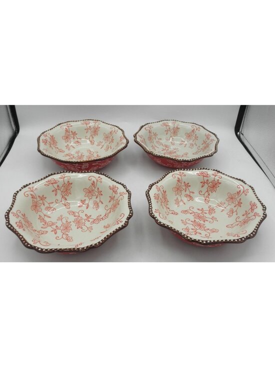 Temptations Other - Temptations Cranberry Floral Lace Scalloped Edge 7.5 Inch Cereal Bowls Set of 4